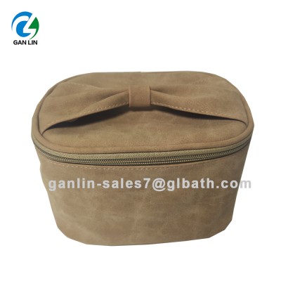 Matte PU leather bowknot handle travel and home use bag cosmetic